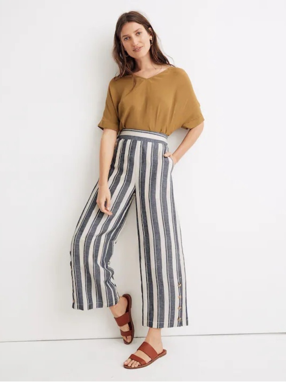 Madewell Side-Button Huston Crop Pants
Linen Blend Indigo Striped XXS